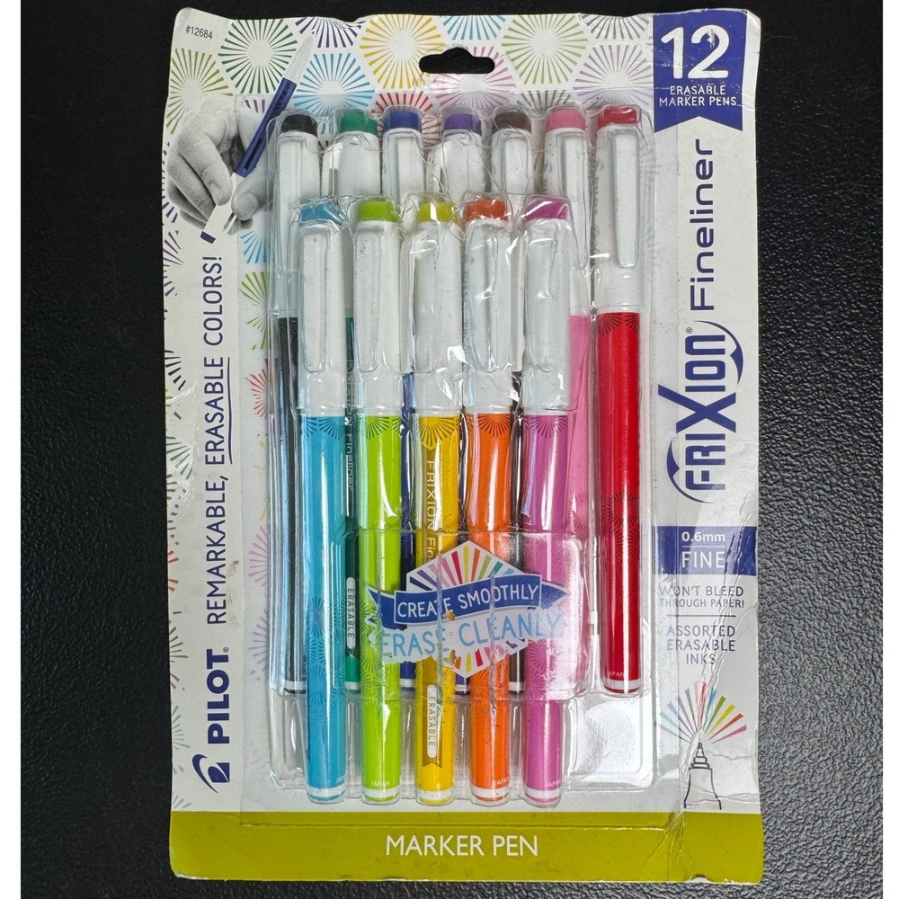 Pilot FriXion Fineliner Erasable Marker Pens 12 Count Assorted Colors 0.6mm Fine